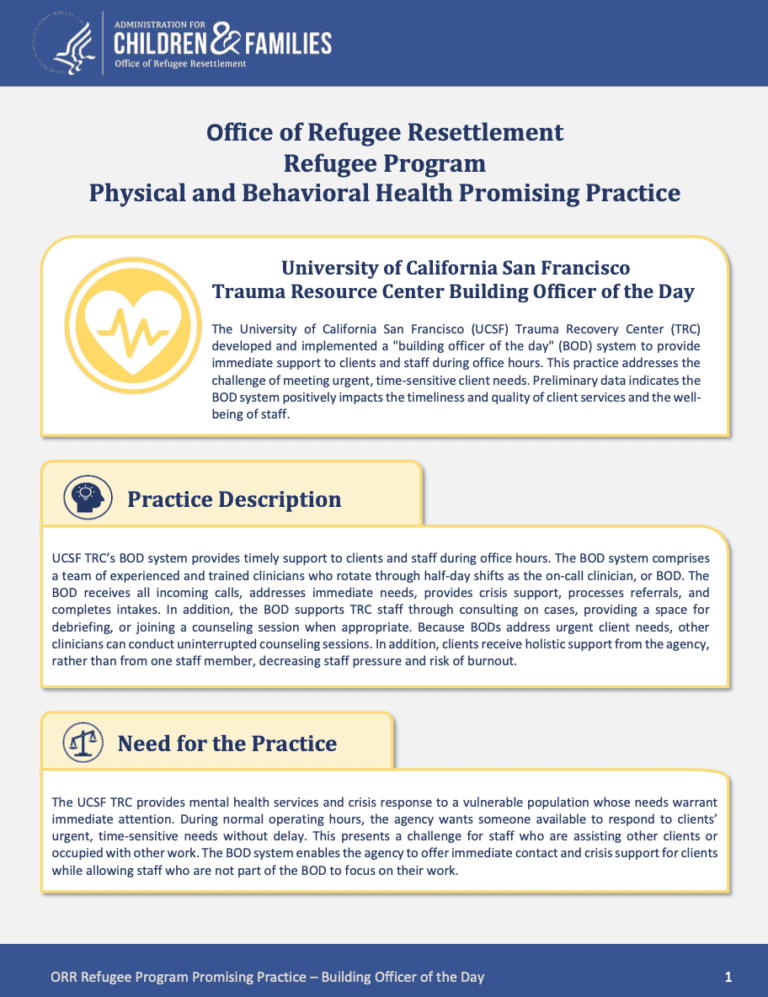 Building Officer of the Day: ORR Program Physical and Behavioral Health Promising Practice
